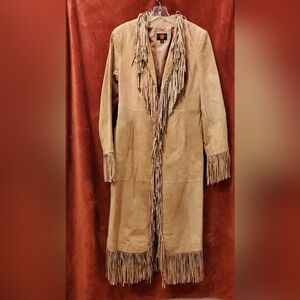 NEW Genuine Suede Leather Fringe Coat in Tan color